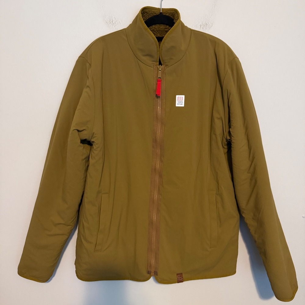 Topo Designs Reversible jacket Sherpa fleece XL khaki outdoor gorpcore hiking
